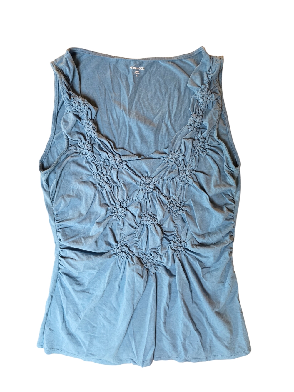 Garnet Hill Tank Top Womans Medium Blue Ruched Feminine Fairy Preppy Party